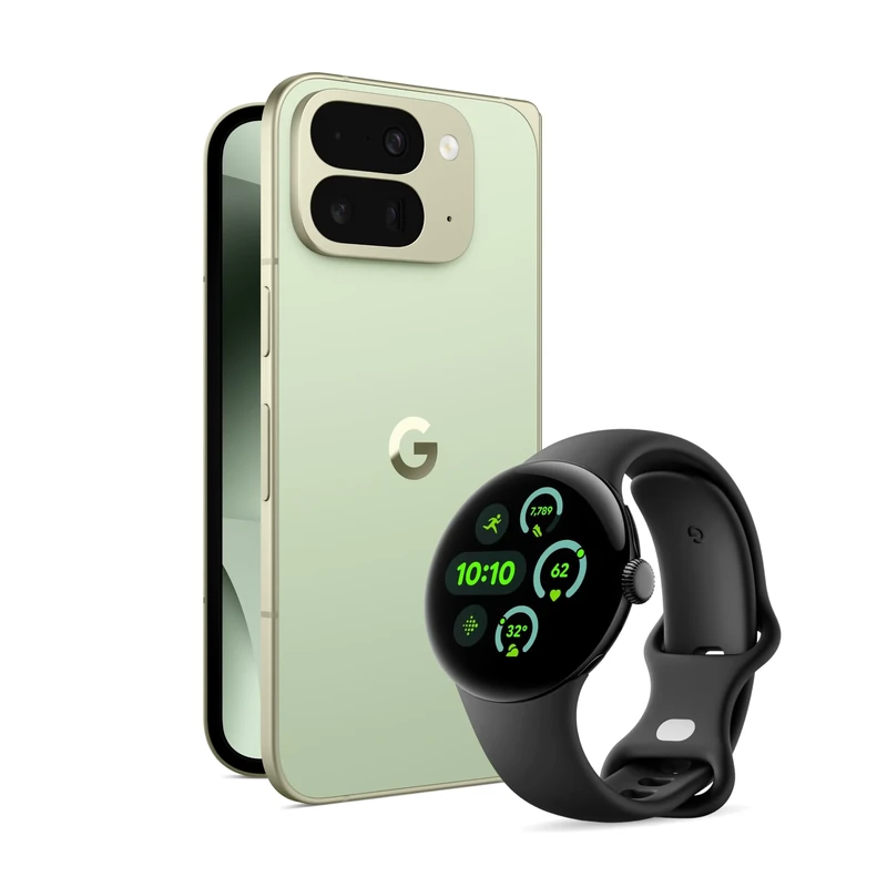 Google Pixel 10 Pro Fold - Unlocked Android Smartphone with Gemini - Advanced Triple Rear Camera System - 24+ Hour Battery - Foldable Display - Hands-Free Video - Jade, 256GB + Watch 3 (Obsidian)