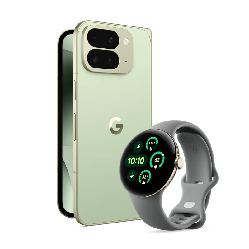 Google Pixel 10 Pro Fold - Unlocked Android Smartphone with Gemini - Advanced Triple Rear Camera System - 24+ Hour Battery - Foldable Display - Hands-Free Video - Jade, 256GB + Watch 3 (Hazel)