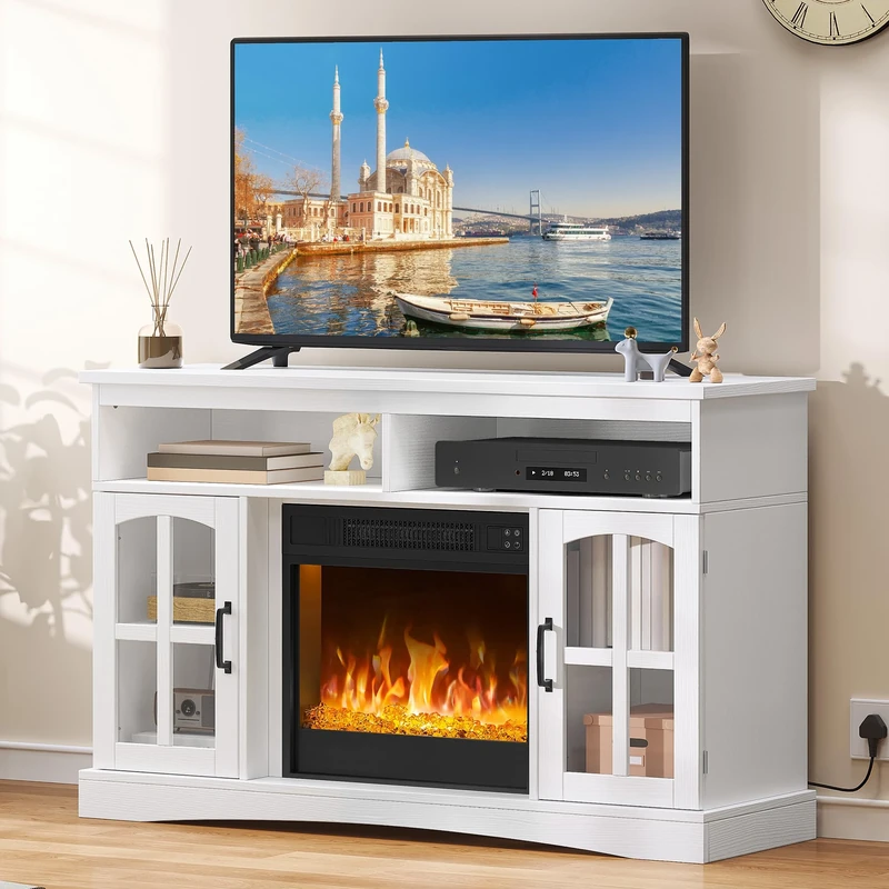 YITAHOME Electric fire and surround, tv stand with fireplace for 50" TVs, Electric Fireplace for living room with Adjustable Flame, Overheat Protection Fireplace Heater & Remote Controls(White)