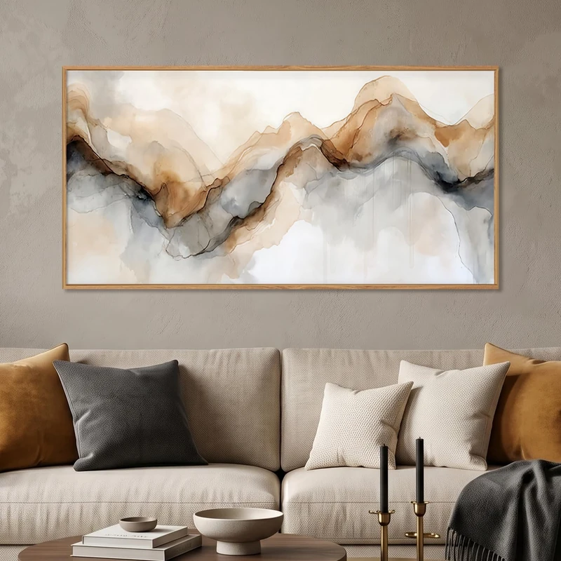 Ausril Abstract Neutral Watercolor Framed Canvas Wall Art Set -20"×40"