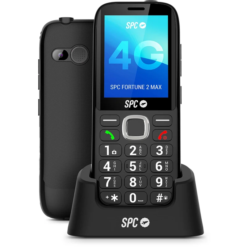 SPC Fortune 2 Max – Mobile phone for Seniors with 4G | 2.4” Scratch-Resistant Screen and Large Keys | 104dB and Charging Base | SOS Button, IEC Profile and Remote Config | Battery up to 7 Days