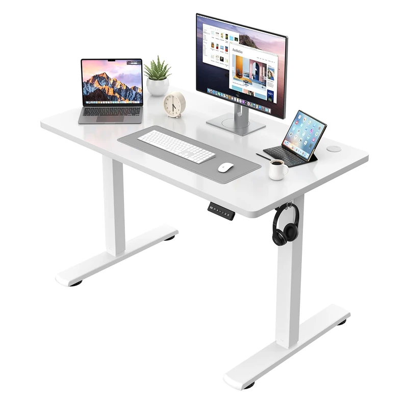 JUMMICO Height Adjustable Desk COMPLETE TABLE TOP Electric Desk Height Adjustable with Memory Function Standing Desk Computer Desk 80 x 53 cm, White