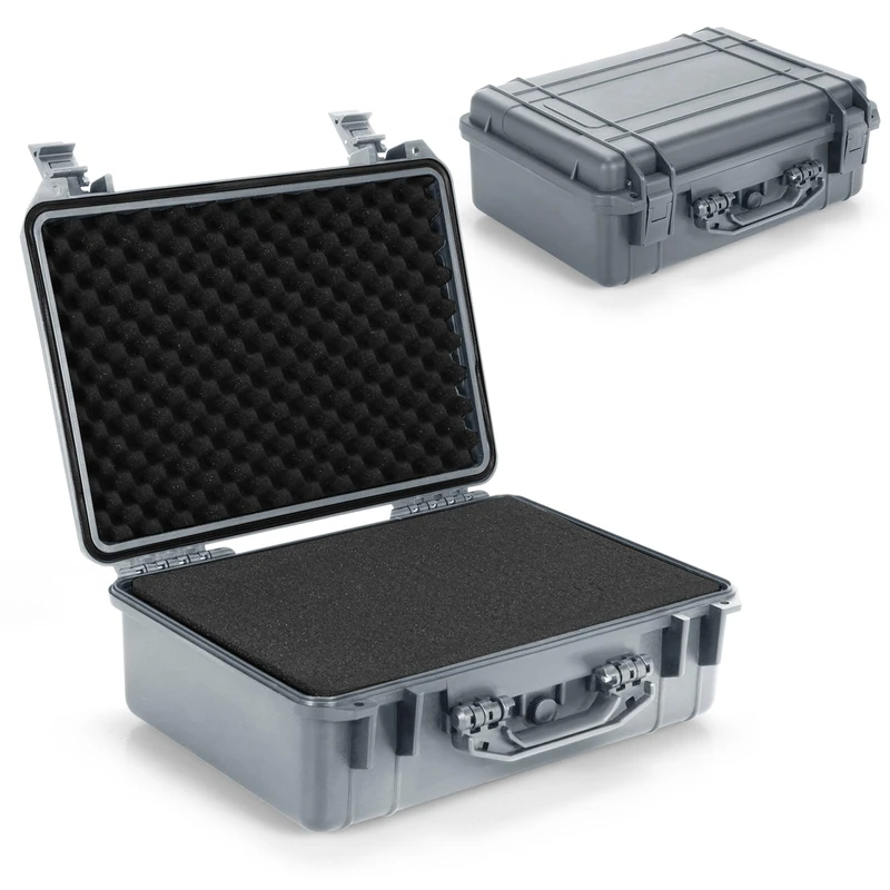GiantexUK Waterproof Hard Case, Protective Camera Case with Customized Foam, Portable Outdoor Tool Box for Electronics, Drones, Cameras and Firearms (Grey, 56x44x22cm)
