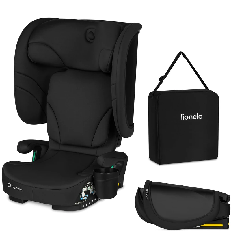 Lionelo ORIN Foldable i-Size Car Seat with ISOFIX, For 100-150 cm, High Back Booster Seat, Compact Portable Booster Seat with Carry Bag & Cup Holder, Indicators, Adjustable Headrest 4-Position Recline