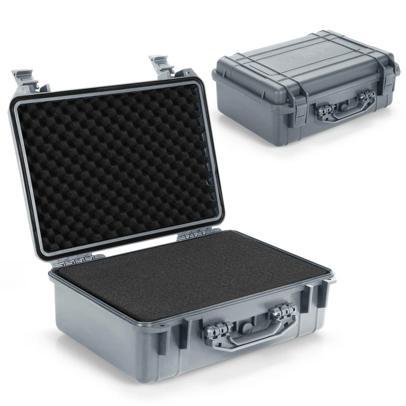 GiantexUK Waterproof Hard Case, Protective Camera Case with Customized Foam, Portable Outdoor Tool Box for Electronics, Drones, Cameras and Firearms (Grey, 45x34x18cm)