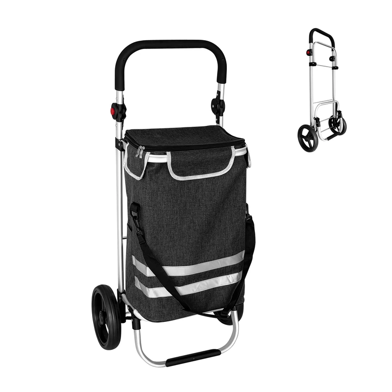 Relaxdays Shopping Trolley with Insulated Cooler, Removable Bag, Foldable, 45L, 35kg Capacity, Black, 104x49x38cm