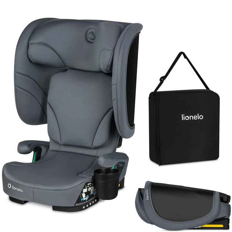 Lionelo ORIN i-Size Foldable Car Seat with ISOFIX or/& Belt Installation for babies 3,5-12 years /100-150 cm Lightweight High Back Booster Seat with Carry Bag, 14-Position Headrest 4 Recline, Washable