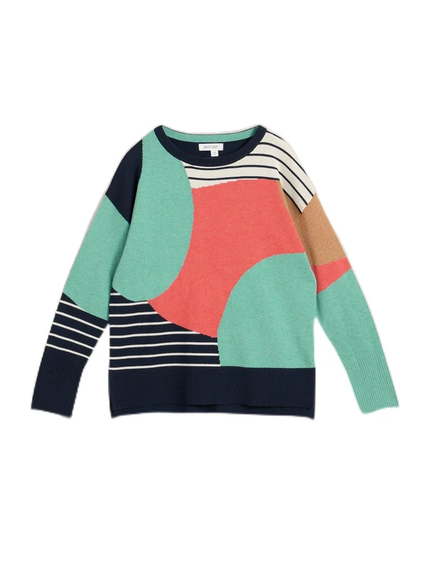 White Stuff Women's Abstract Jumper - Regular Fit for Casual Comfort - Navy Multi - Size 8