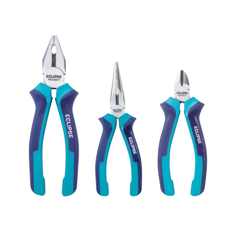 Eclipse Professional Tools 3-Piece 6" Pliers Set – Cutting, Gripping & Twisting Medium/Hard Wire | Long Nose, Diagonal & Combination Pliers with Induction-Hardened Edges & Ergonomic Handles