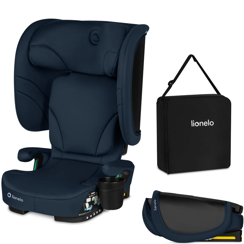 Lionelo ORIN i-Size Foldable Car Seat with ISOFIX or/& Belt Installation for babies 3,5-12 years /100-150 cm Lightweight High Back Booster Seat with Carry Bag, 14-Position Headrest 4 Recline, Washable