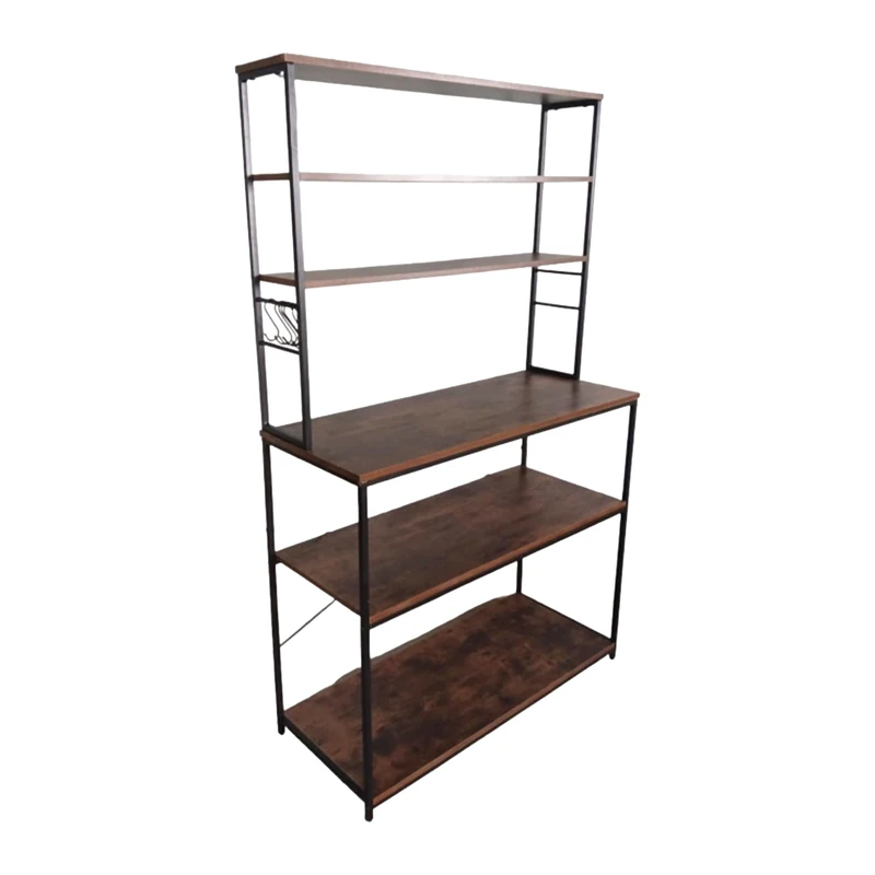 Relaxdays Kitchen Shelf with 6 Shelves and Worktop, 167x100x40 cm, Brown/Black Microwave Rack