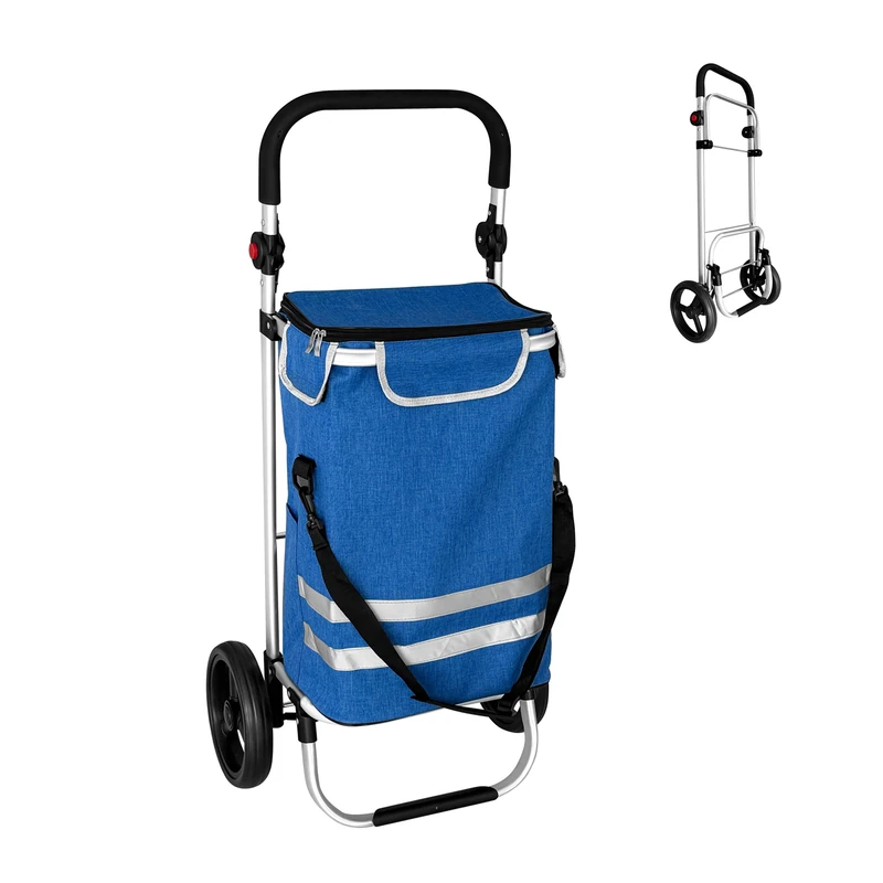 Relaxdays Shopping Trolley with 2 Large Wheels, Insulated Pocket, Detachable Bag, Foldable, 45L, Up to 35kg, Blue (104x4