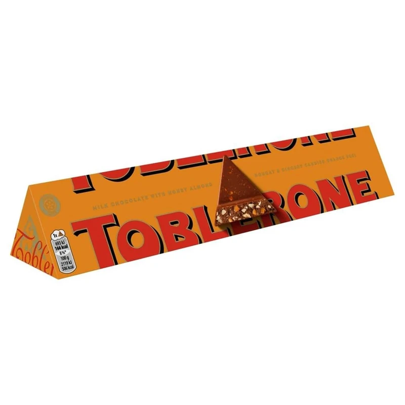 Toblerone Orange Twist Chocolate Bar, Swiss Chocolate with Honey and Almond Nougat, Christmas Treat for Gifting, or Sharing, 360 g (Pack of 8)