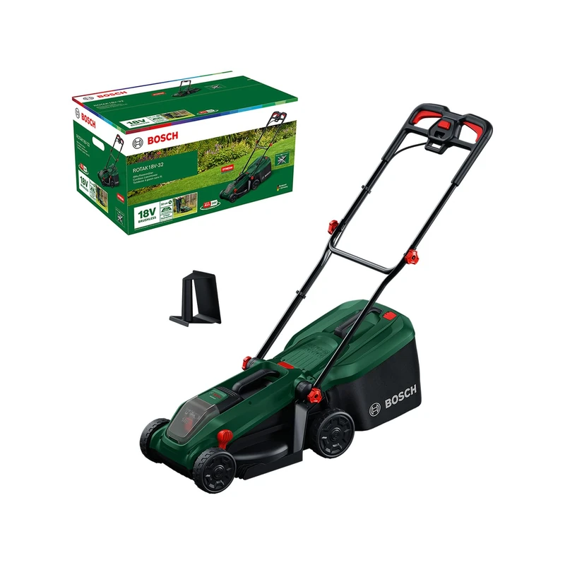 Bosch Cordless Lawn Mower ROTAK18V-32 (Cutting Width: 32 cm, Height of Cut: 25-65 mm, 35 l Fabric Grass Bag, Mulch plug, without Battery)