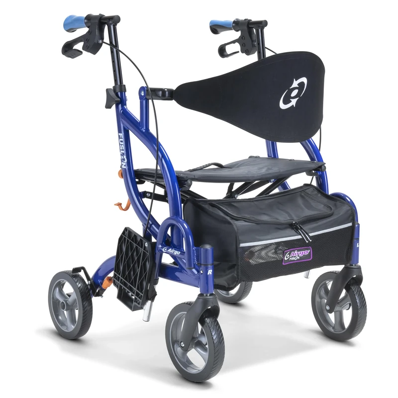 Drive Devilbiss AirGo Fusion 2-in-1 Rollator and Transport Chair – Lightweight Folding Aluminium Rollator Walker with Seat, Backrest, 8” Wheels and Swing-Lock Footrests