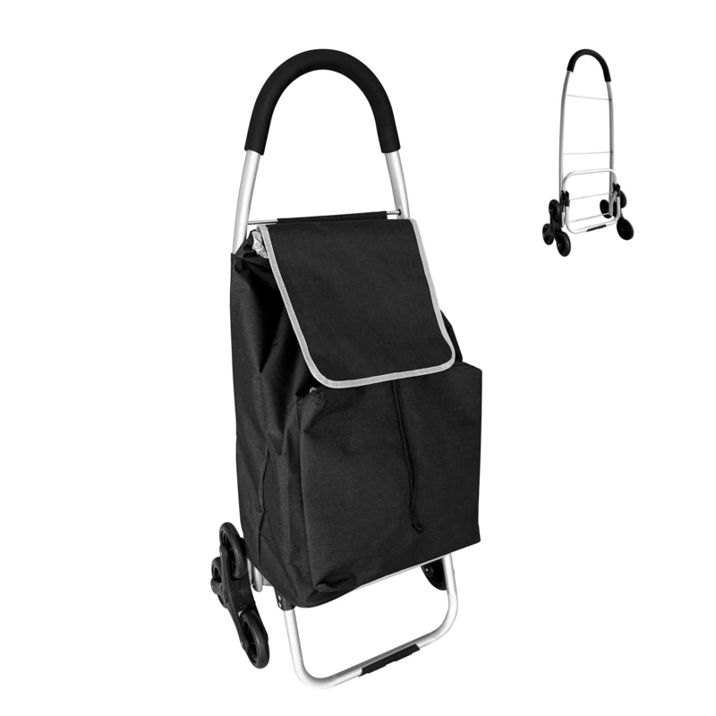 Relaxdays Folding Shopping Trolley with Cooler, Removable Bag, 45L Capacity, 35kg, Black, 101x48x38cm