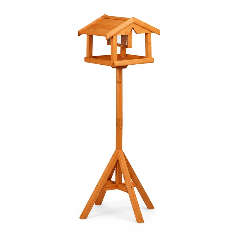 Relaxdays Bird Feeder with Stand and Silo - Orange Fir Wood