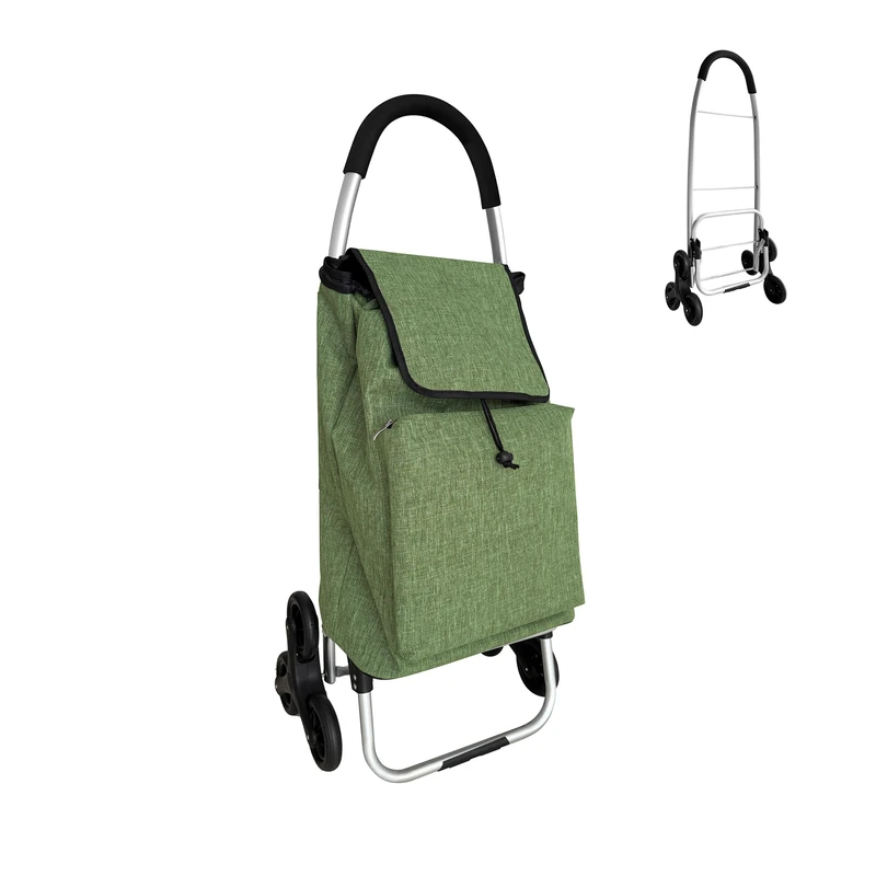 Relaxdays Shopping Trolley with Cooler, Stair Climber, Removable Bag, 45L, Up to 35kg, Foldable, Green, 101×48×38cm