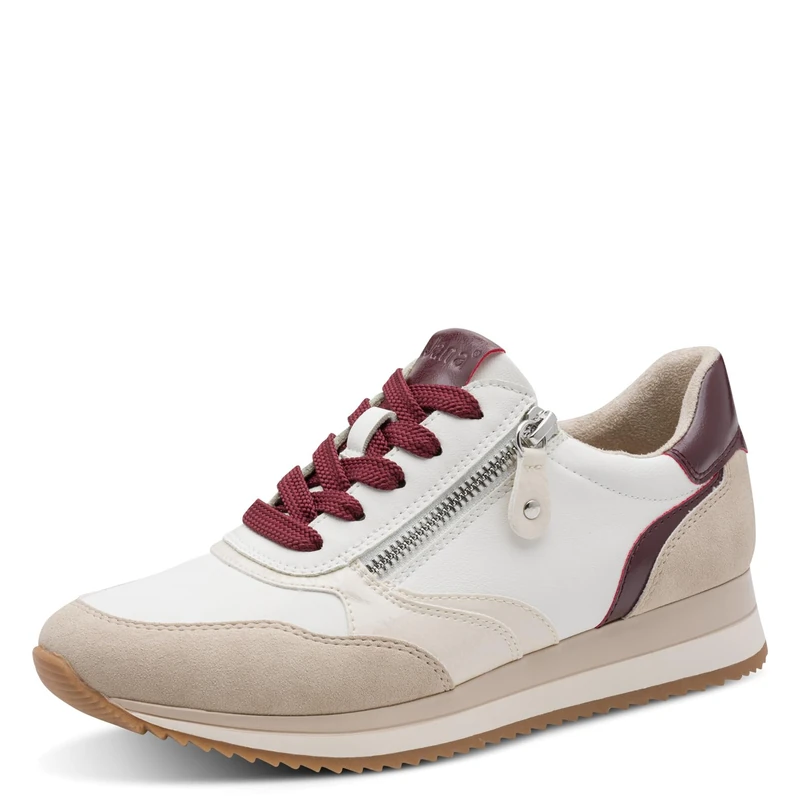 Jana Women's Flat Trainers with Zip Vegan White/Bordeaux 36