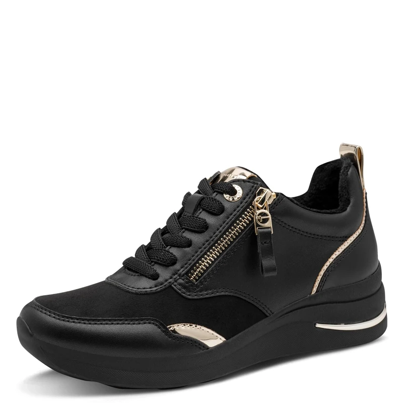 Tamaris Comfort Women's Flat Trainers with Laces with Zip Black/Gold 42