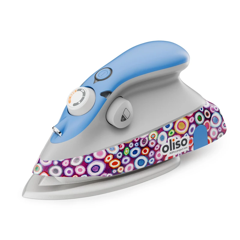 oliso M3Pro Mini Project Iron – Compact Size Steam Iron with LED for Textiles, Clothes, Sewing, Quilting - 220V/120V, Diamond Ceramic-Flow Soleplate, Iron Rest Included, Kaffe Fassett Design