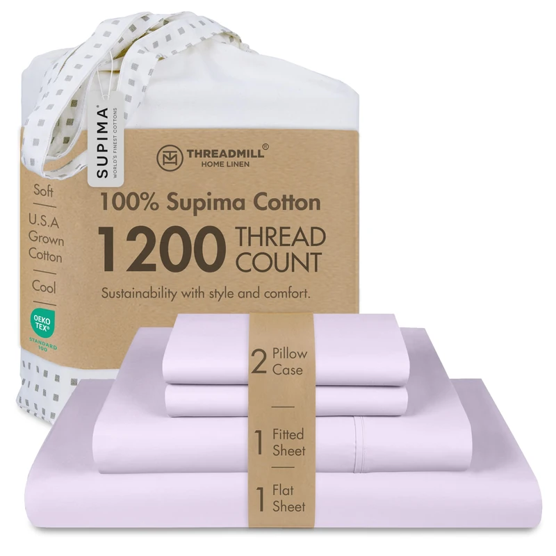 Threadmill 1200 Thread Count Supima Cotton Queen Sheet Set, Sateen, Lilac