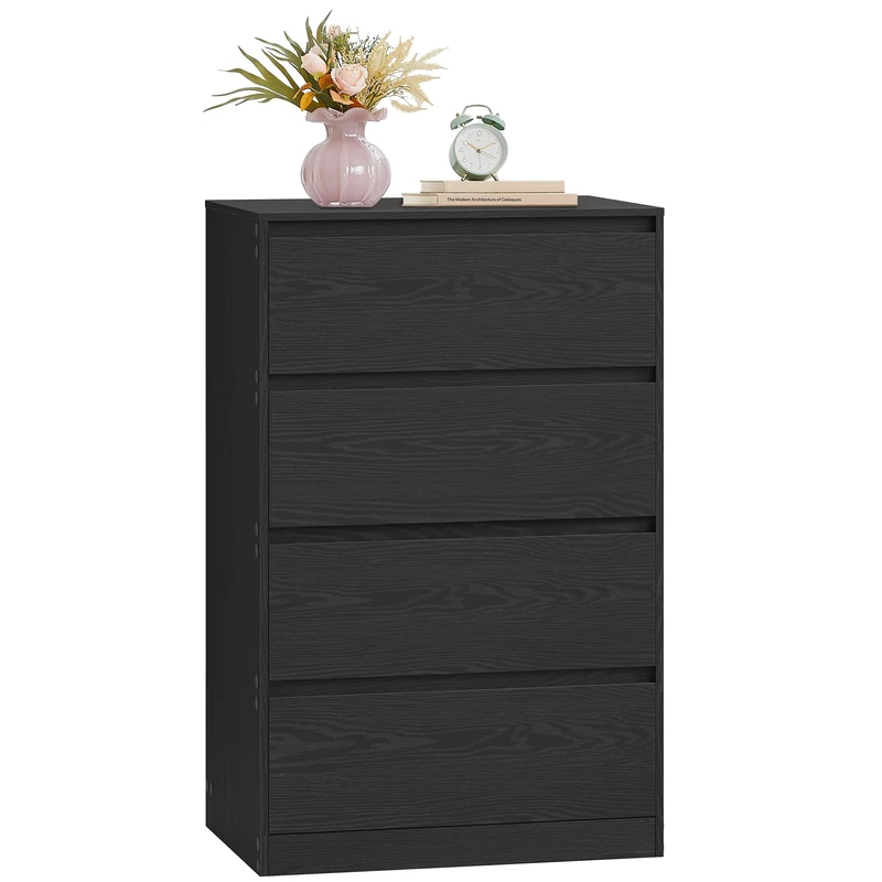 VASAGLE KAILYN Collection - Chest of Drawers for Bedroom, Storage Organiser Unit with 4 Drawers, 40 x 60 x 97.4 cm, Modern Style, Ebony Black LTS614BE05