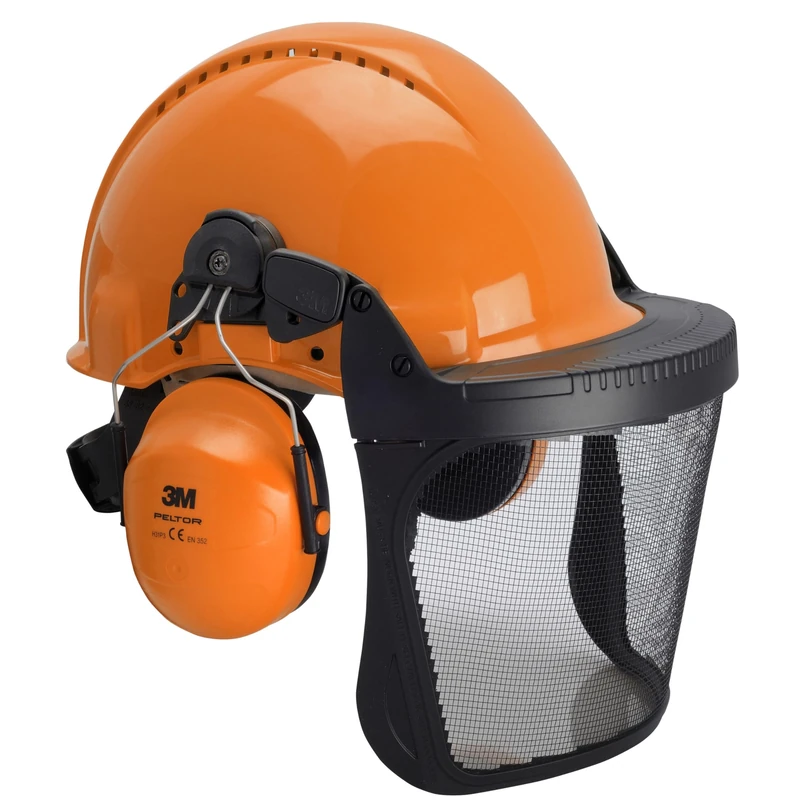 3M Forestry Combination, G3000 Orange Safety Helmet, H31 Earmuffs, FH1 Holder and 5C Mesh Faceshield, G3000NOR31FH15C