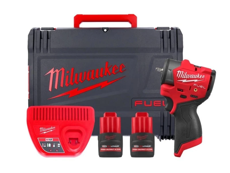Milwaukee M12FSCIWF14-252X 12V M12 Fuel Sub Compact Cordless Brushless Impact Wrench 1/4" Friction Ring with 2 x 2.5Ah High Output Batteries, Charger & Case