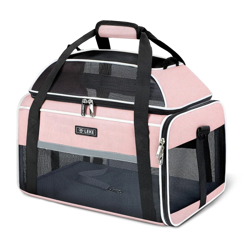 Lekereise Top-Expandable Pet Carrier 18x11x11Inch Delta American United Airline Approved Soft Sided Underseat to 15lbs Travel Carriers for Small Dogs Cats with Locking Safety Zippers Anti-Scratch Mesh
