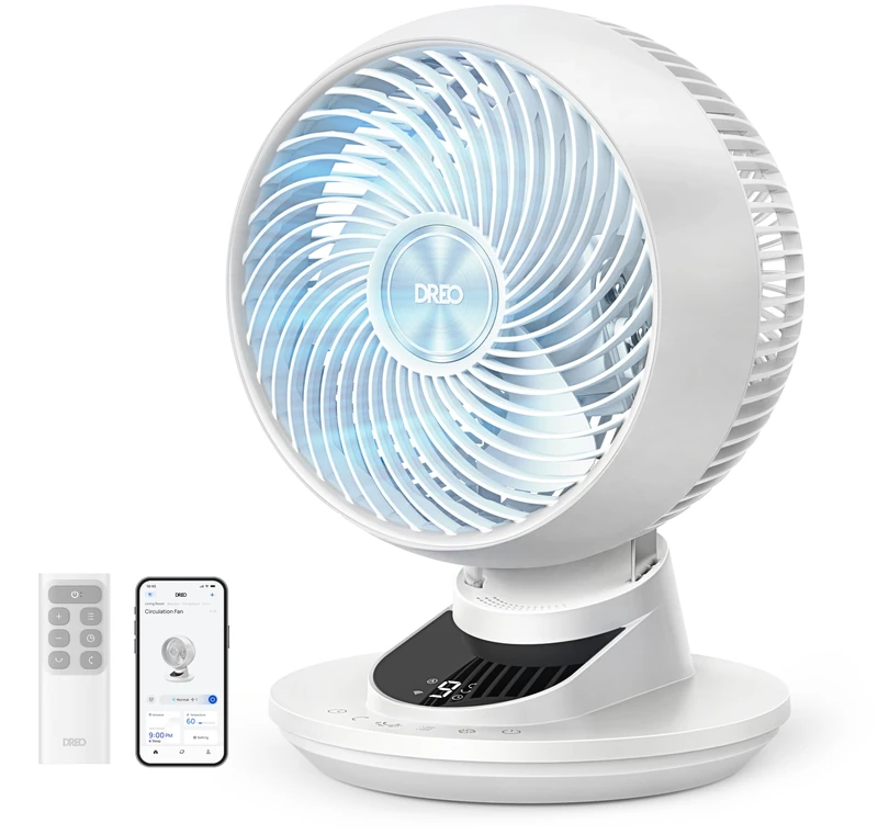 DREO Smart Fan for Bedroom, Powerful 29 ft/s Airflow Desk Fans in 20dB Quiet, 90°+90° Oscillation, App/Voice Control, 9 Speeds & 8/12H Timer for Home Office Dorm