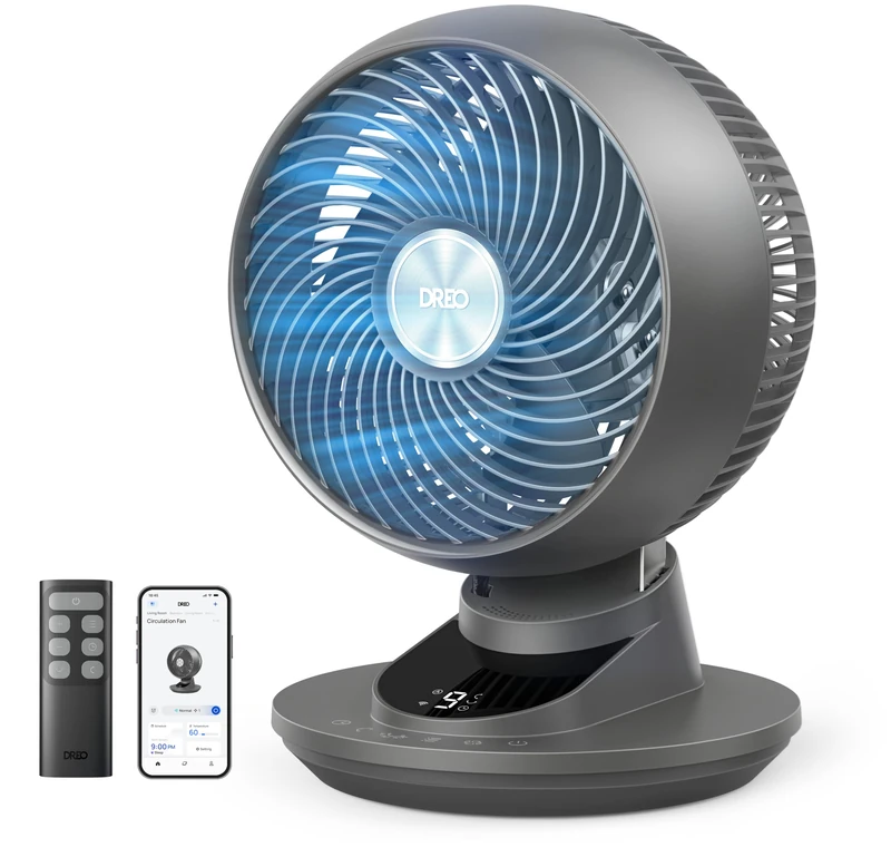 DREO Smart Fan for Bedroom, Powerful 29 ft/s Airflow Desk Fans in 20dB Quiet, 90°+90° Oscillation, App/Voice Control, 9 Speeds & 8/12H Timer for Home Office Dorm