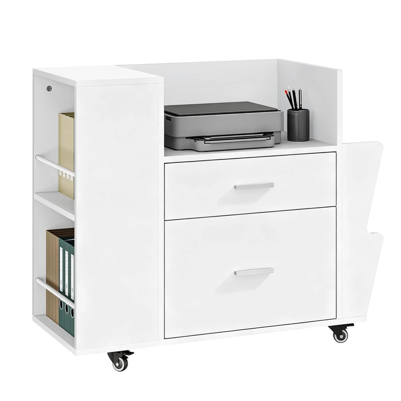 YITAHOME Rolling Filing Cabinet with Side Racks & 4 Wheels, File Cabinet with Adjustable Hanging Rods for A4/Letter Documents, Printer Stand for Home Office, White - Image 1