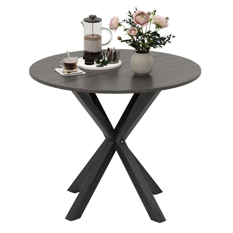GiantexUK 90cm Round Dining Table, 4 Seaters Kitchen Table with Intersecting Pedestal Base & Rubber Wood Legs, Rustic Dinner Tables for Dining Living Room Restaurant (Black)