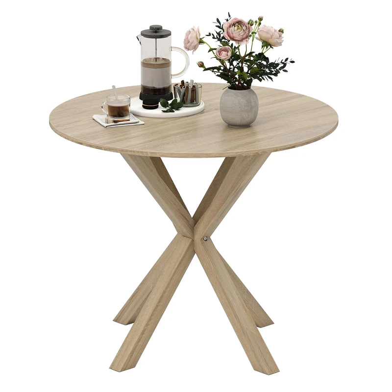 GiantexUK 90cm Round Dining Table, 4 Seaters Kitchen Table with Intersecting Pedestal Base & Rubber Wood Legs, Rustic Dinner Tables for Dining Living Room Restaurant (Natural)