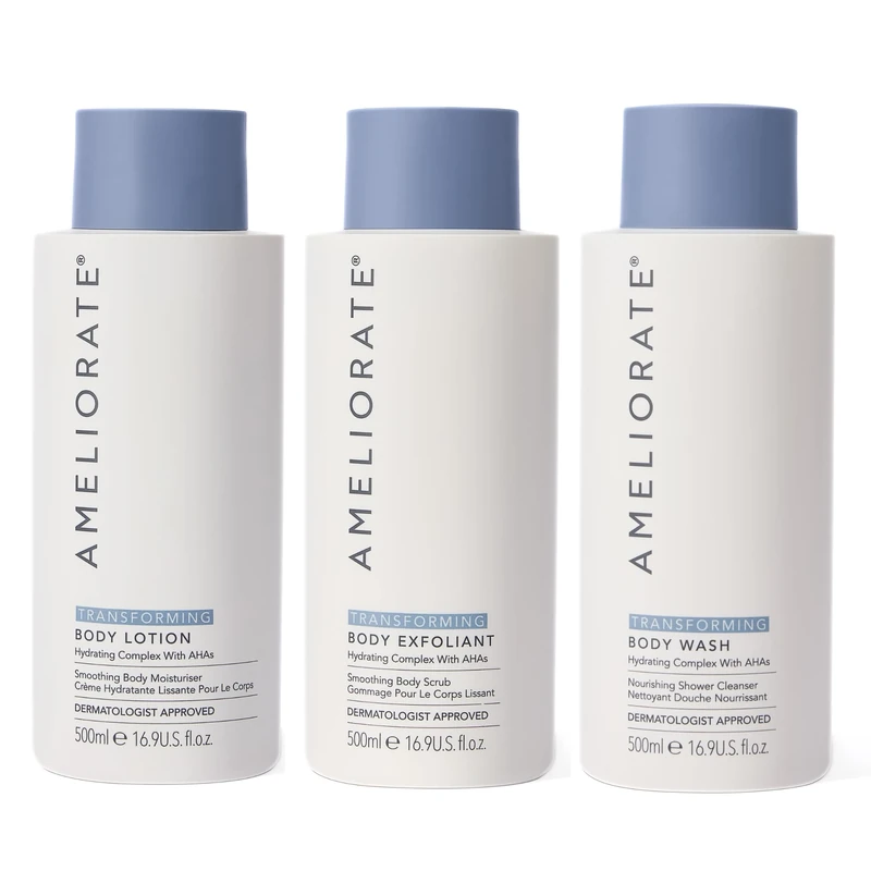 AMELIORATE Smooth Skin Supersize Bundle | Includes Transforming Body Lotion, Exfoliant & Wash in 500ml Supersizes | For KP, Dry Skin & Razor Bumps | Supports Skin's Natural Moisture Barrier