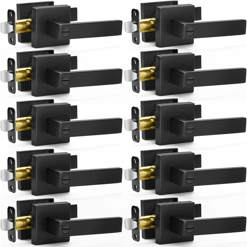 Sopoby 10 Pack Matte Black Door Handles Privacy Door Levers, Keyless Interior Door Knobs Square Door Levers Heavy Duty Door Locks for Bedroom Bathroom, Reversible Flat Levers