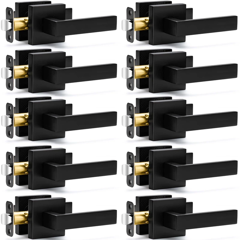 Sopoby 10 Pack Passage Door Handles Matte Black Door Knobs, Interior Door Knobs Square Heavy Duty Non-Locking Handlesets Hall Closet Handles, Reversible for Right & Left Sided Doors