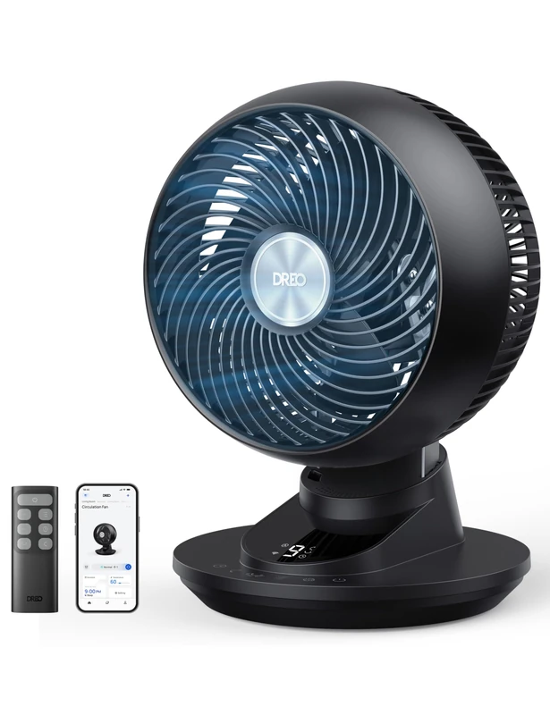 DREO Smart Fan for Bedroom, Powerful 29 ft/s Airflow Desk Fans in 20dB Quiet, 90°+90° Oscillation, App/Voice Control, 9 Speeds & 8/12H Timer for Home Office Dorm