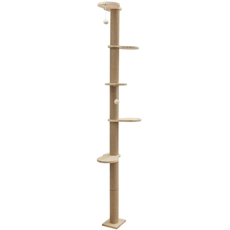 Kerbl Pet Timber Cat Scratching Post Wall Scratching Post Climbing Wall Solid Wood Jute Rope Height 208 cm 5 Platforms - Image 1