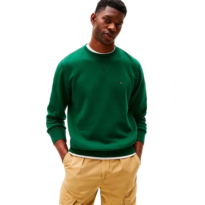 Tommy Hilfiger Men's, Ess Seasonal Fleece Crewneck Mw0Mw40000, Pullover Sweatshirt, Ornamental Green, XXL