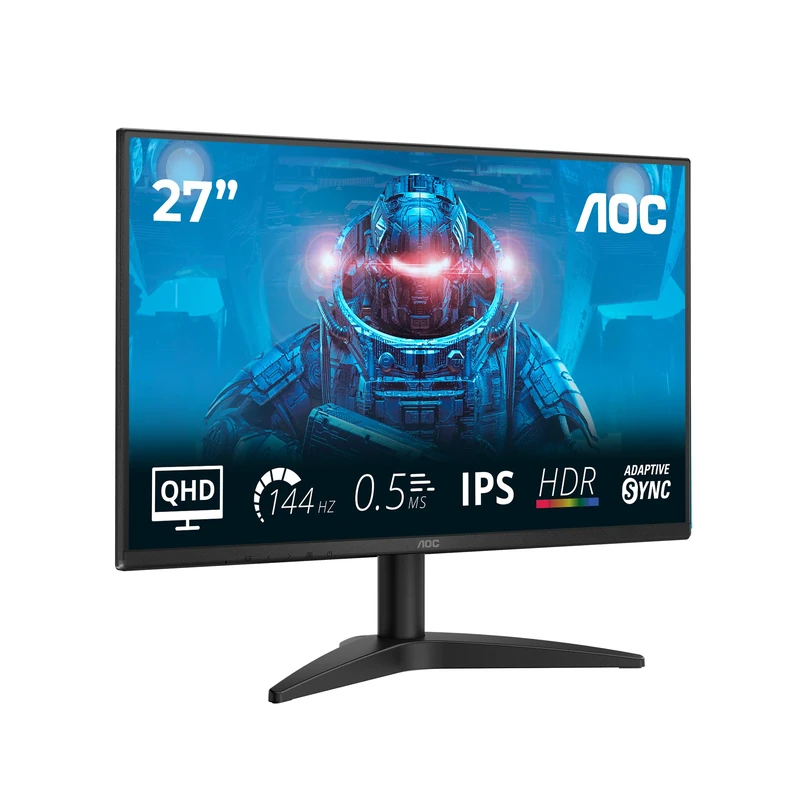 AOC Q27B36X 27 inch WQHD Monitor 144Hz, IPS Panel, 0.5ms MPRT, Adaptive Sync, HDR10, (2560x1440 HDMI 1x 2.0 DP 1.4) Black