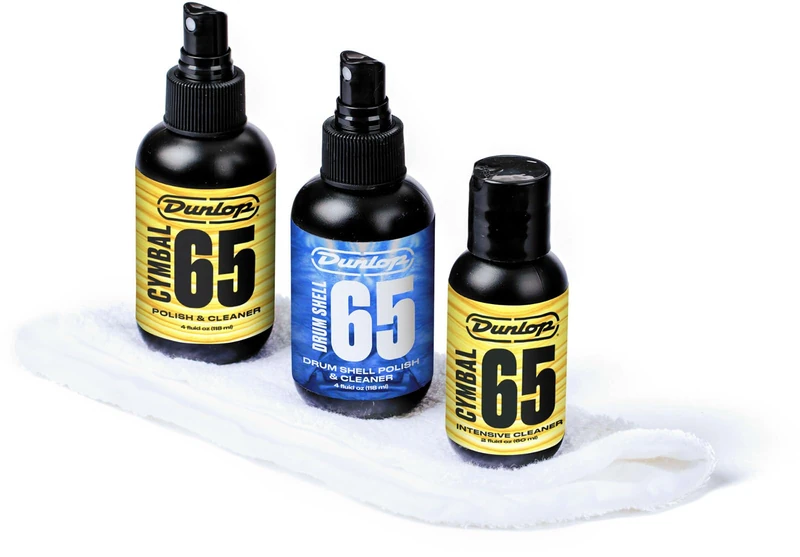 JIM DUNLOP | 6400 Formula 65 Cymbal And Drum Care Kit, Cleaning and Care Product for Drums and Cymbals, Includes 3 Formula 65 Products and a Cloth