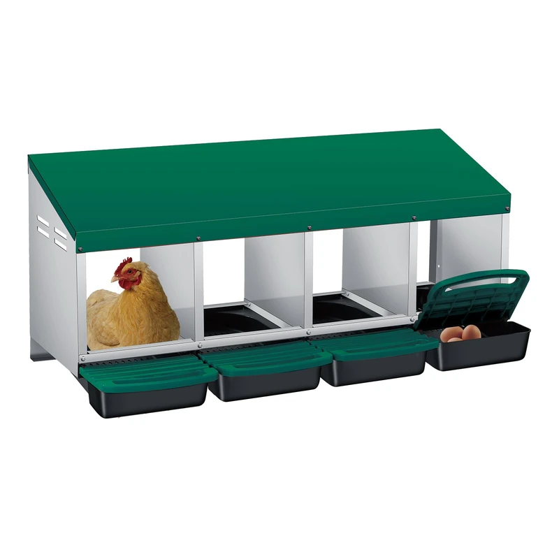 Metal Laying Nest for Chickens, Rolling Nest for Chickens, 4 Compartments, Poultry Nests with Inclined Base, Ventilation Holes, Chicken Nests for Wall Mounting, Easy to Clean, Green