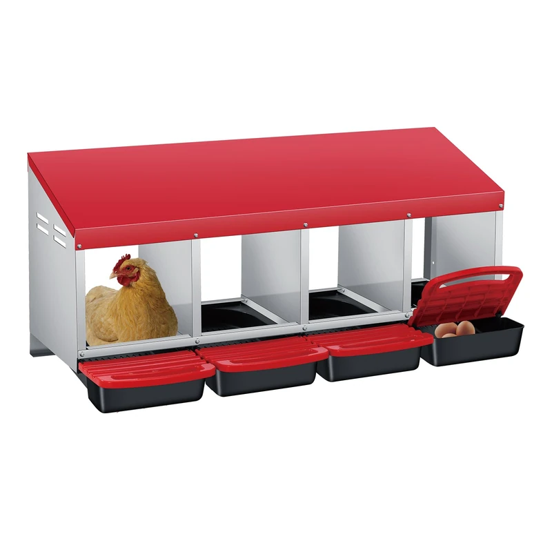 Metal Laying Nest for Chickens, Rolling Nest for Chickens, 4 Compartments, Poultry Nests with Inclined Base, Ventilation Holes, Chicken Nests for Wall Mounting, Easy to Clean, Red - Image 1