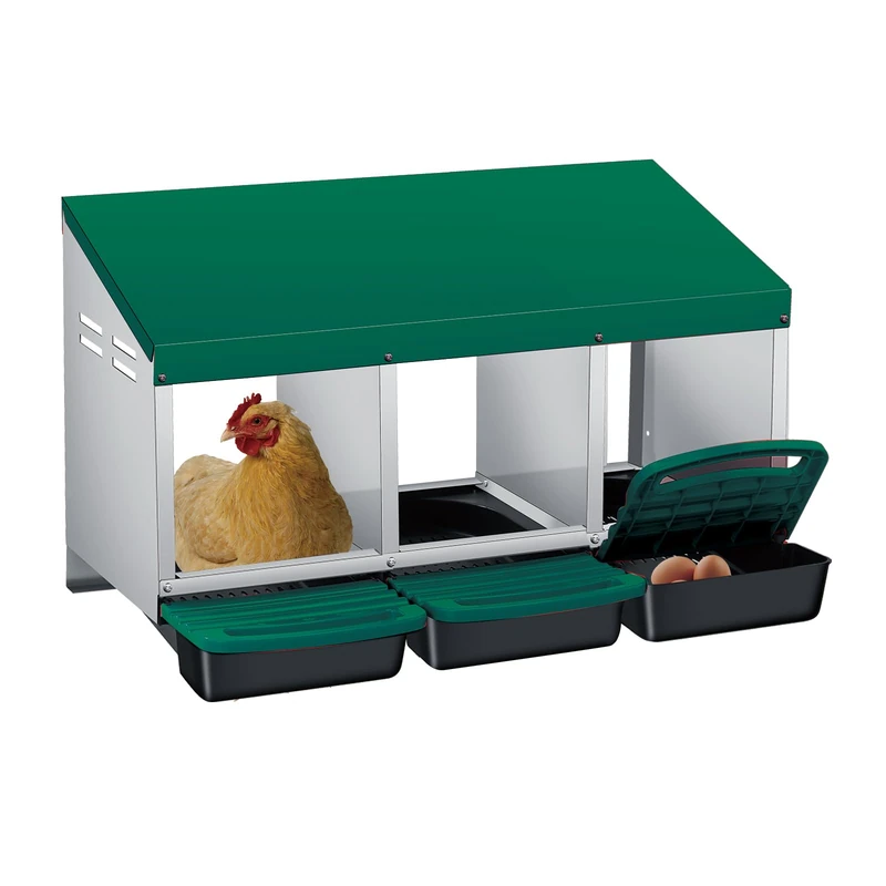 Metal Laying Nest for Chickens, Rolling Nest for Chickens, 3 Compartments, Poultry Nests with Inclined Base, Ventilation Holes, Chicken Nests for Wall Mounting, Easy to Clean, Green