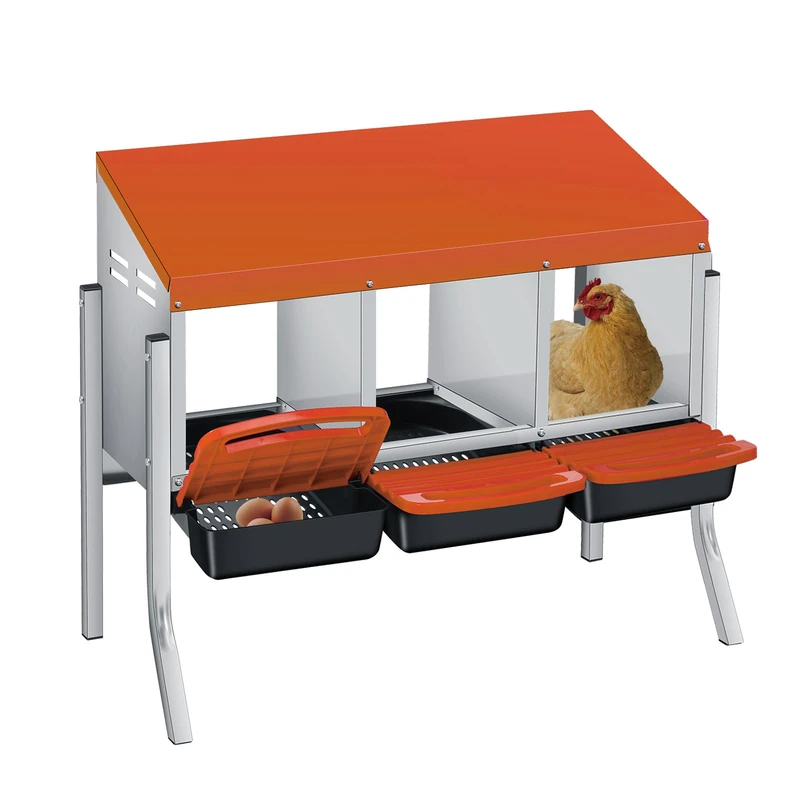 Metal Laying Nest for Chickens, Rolling Nest with Legs for Chickens, 3 Compartments, Poultry Nests with Inclined Base, Ventilation Holes, Chicken Nests for Wall Mounting, Easy to Clean, Orange - Image 1