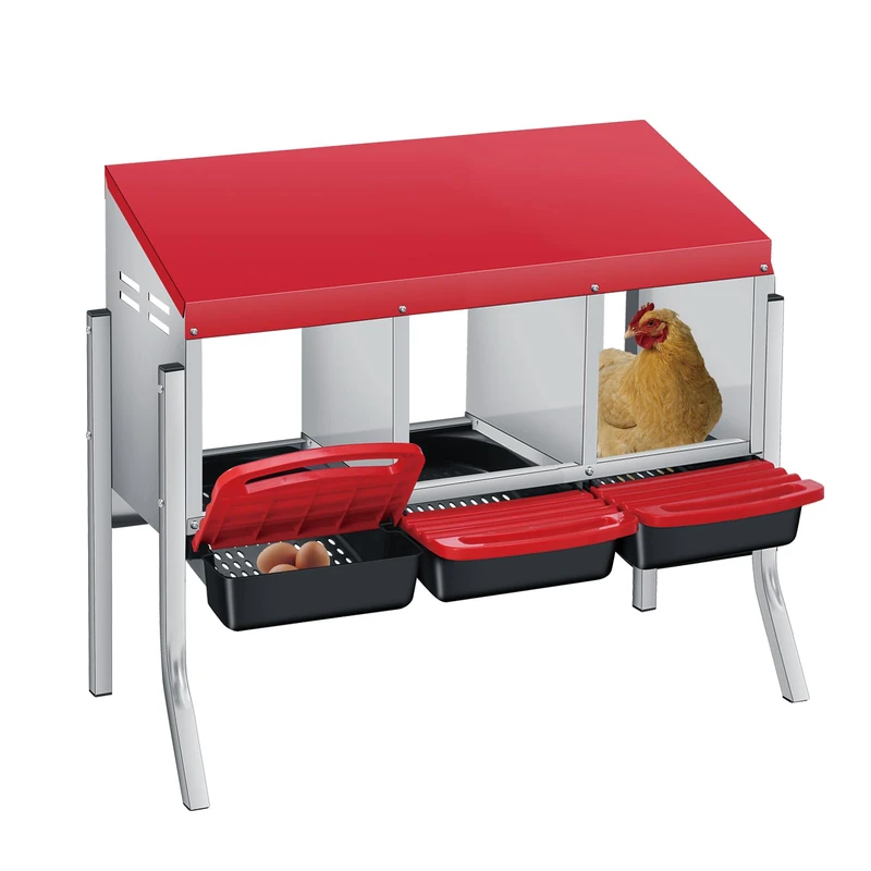 Metal Laying Nest for Chickens, Rolling Nest with Legs for Chickens, 3 Compartments, Poultry Nests with Inclined Base, Ventilation Holes, Chicken Nests for Wall Mounting, Easy to Clean, Red - Image 1