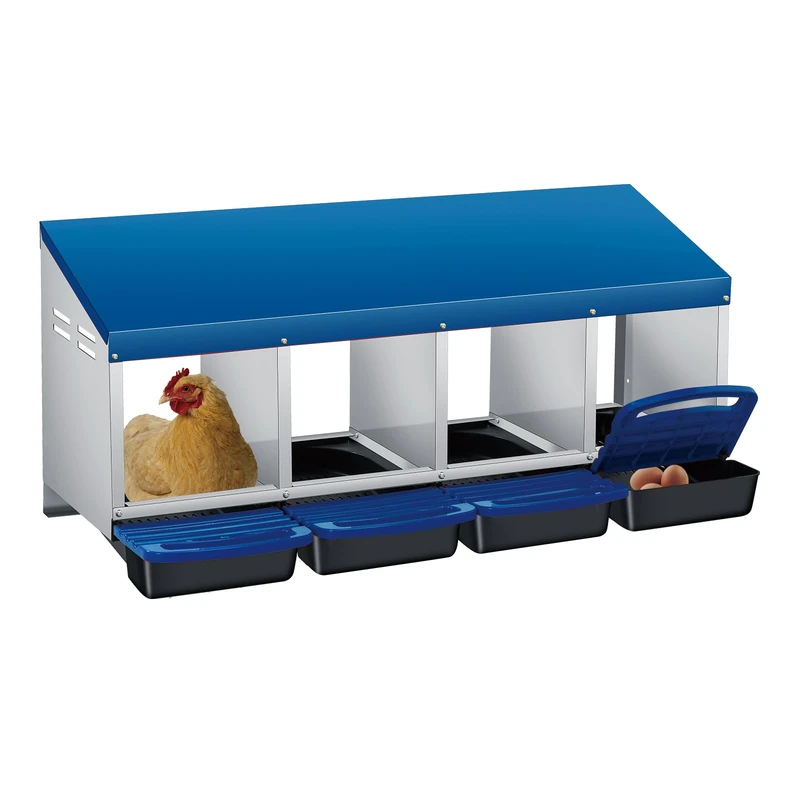 Metal Laying Nest for Chickens, Rolling Nest for Chickens, 4 Compartments, Poultry Nests with Inclined Base, Ventilation Holes, Chicken Nests for Wall Mounting, Easy to Clean, Blue