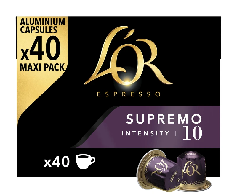 L'OR Espresso Supremo Coffee Pods x40 Intensity 10 (Pack of 1, Total 40 Capsules) - Image 1